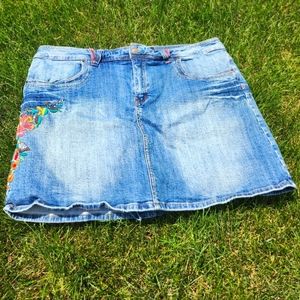Vintage Venezia Floral Embroidered Denim Skort Miniskirt